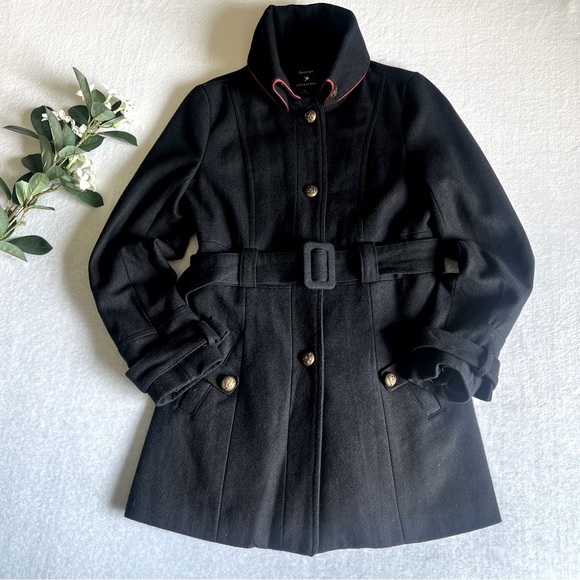 Forever 21 Sz M Navy Blue Trench Coat with Belt Buttons Down Wool Blend - Picture 1 of 12